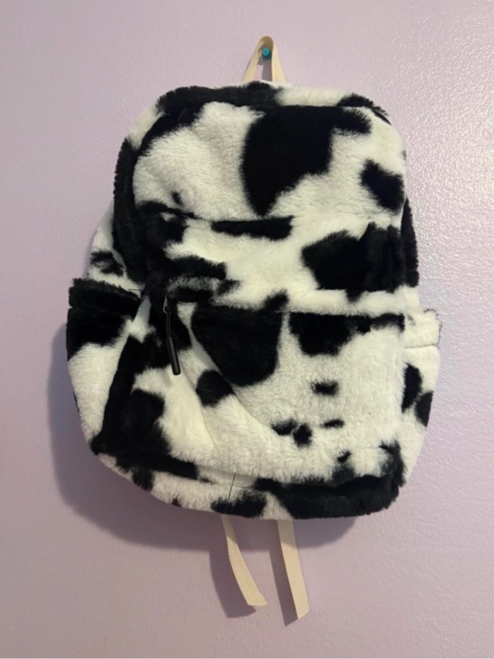 Black and White Cow Print Fur Backpack